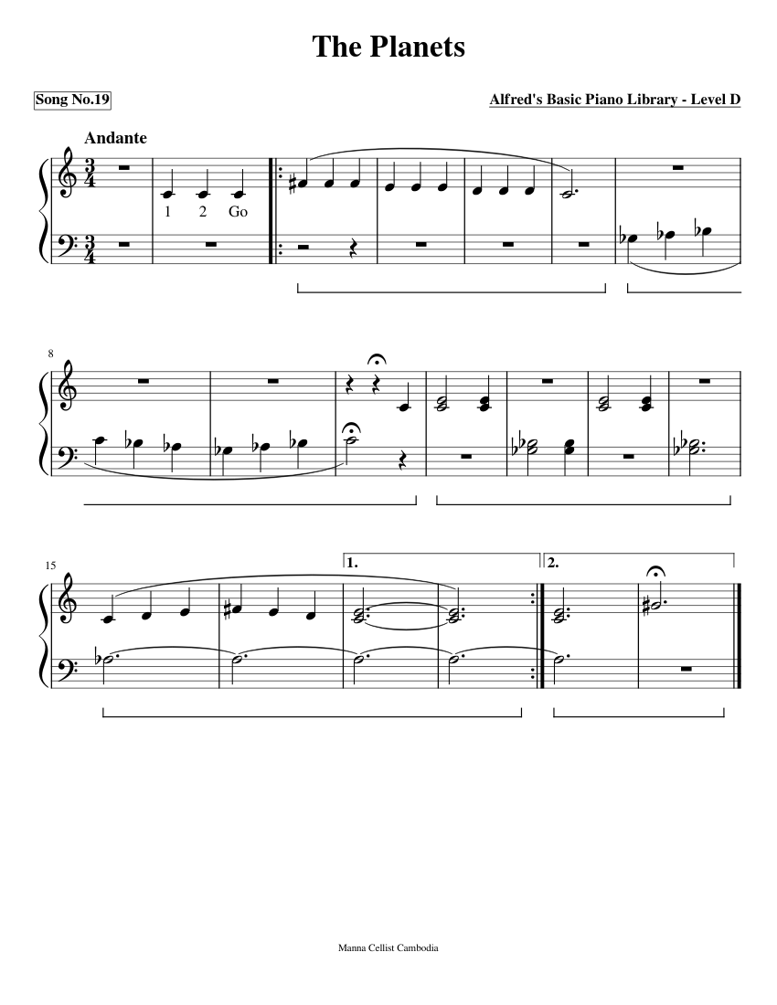 19. The Planets - Alfred's Basic Piano Library - Level D - piano sheet music page 1