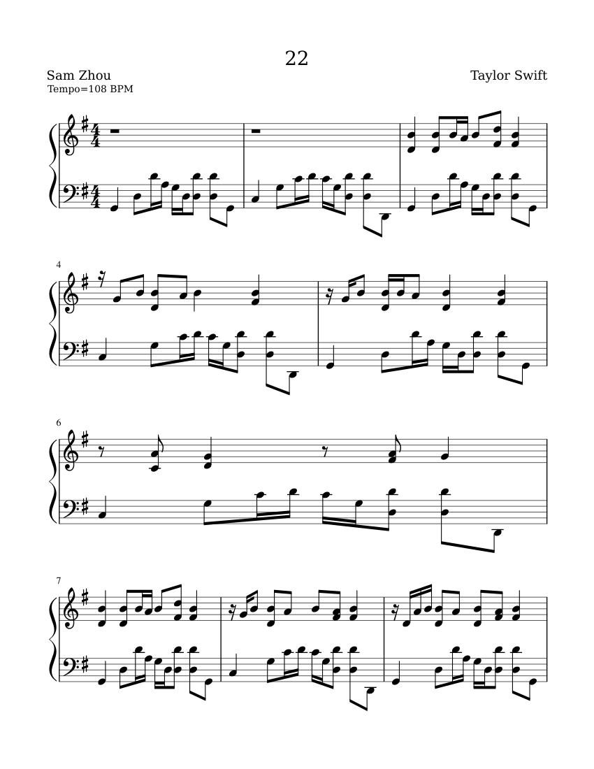 22 - Taylor Swift - piano sheet music page 1