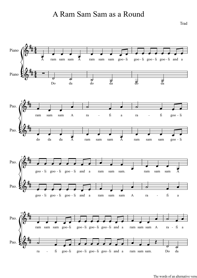A Ram Sam Sam as a Round - piano sheet music page 1
