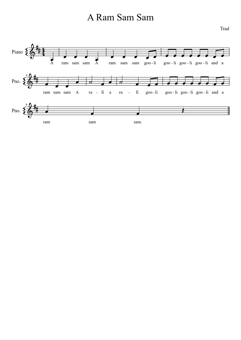 A Ram Sam Sam - piano sheet music page 1