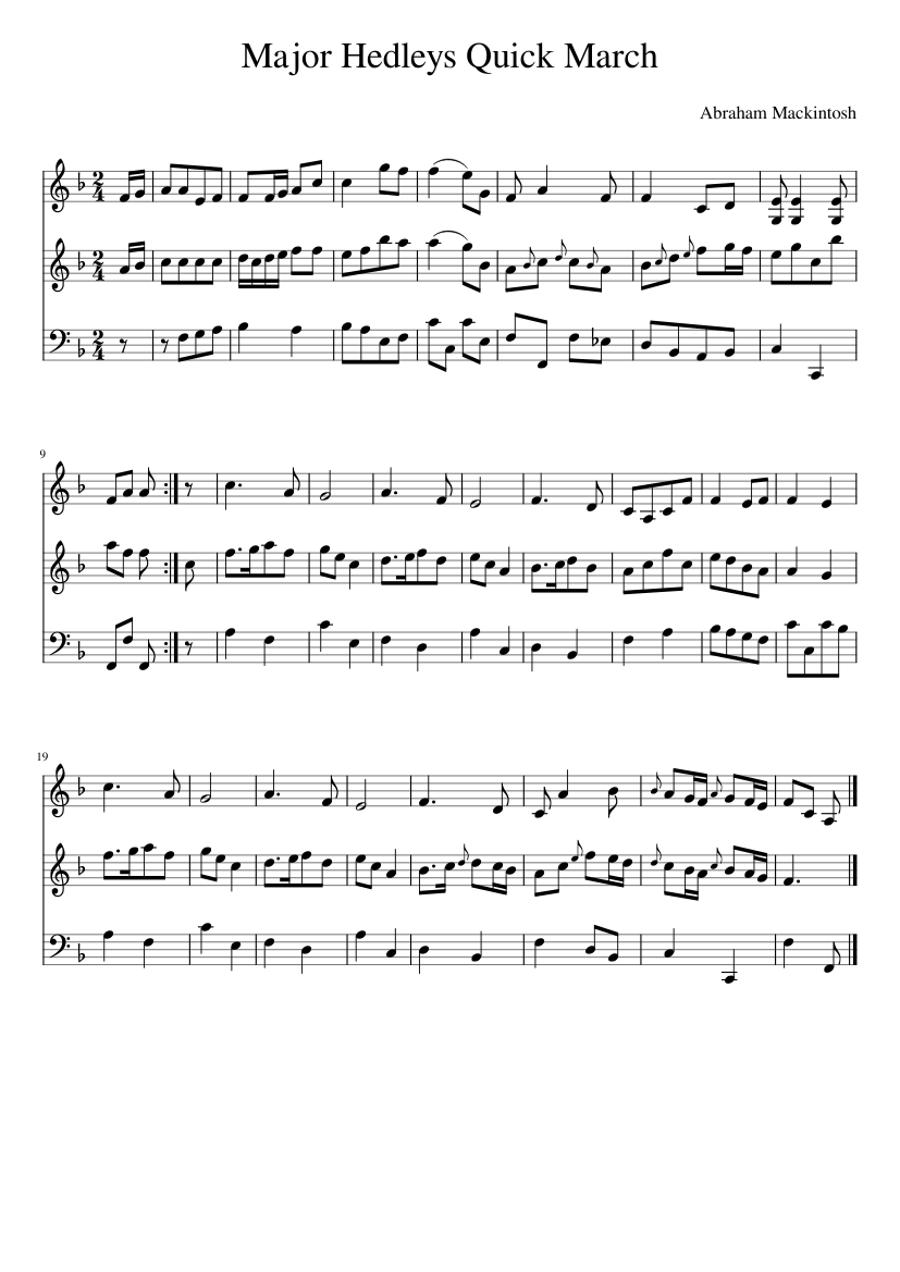 Abraham Mackintosh - Major Hedleys Quick March - piano sheet music page 1