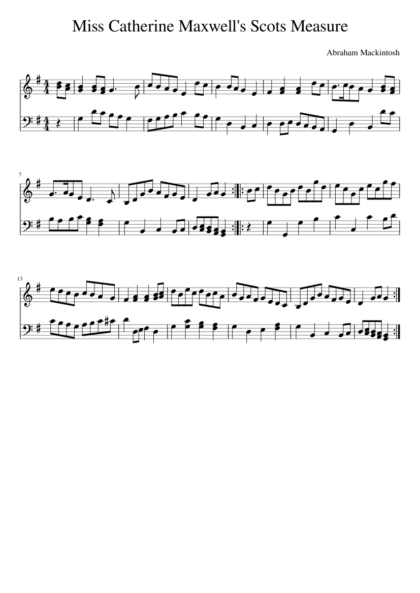 Abraham Mackintosh - Miss Catherine Maxwell's Scots Measure - piano sheet music page 1