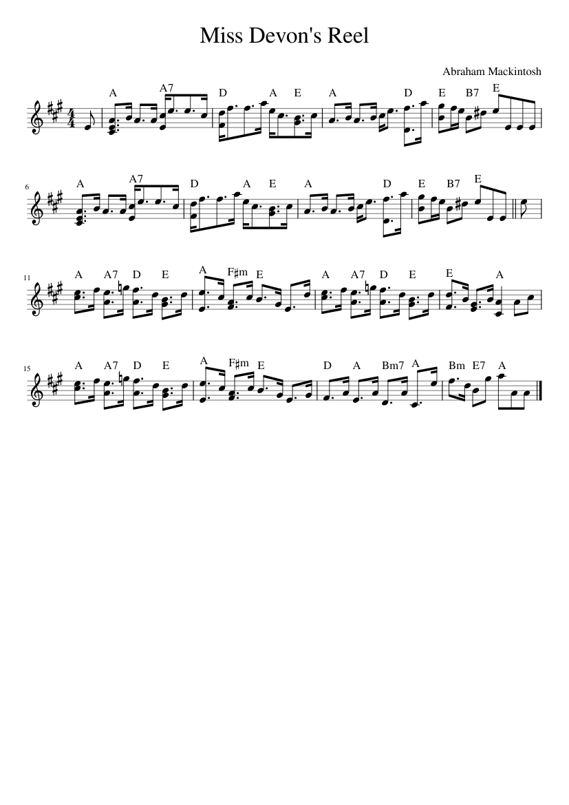 Abraham Mackintosh - Miss Devon's Reel - piano sheet music page 1