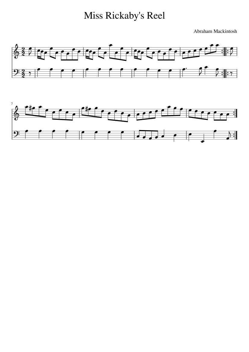 Abraham Mackintosh - Miss Rickaby's Reel - piano sheet music page 1