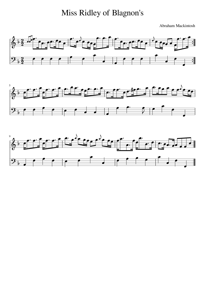 Abraham Mackintosh - Miss Ridley of Blagnon's - piano sheet music page 1