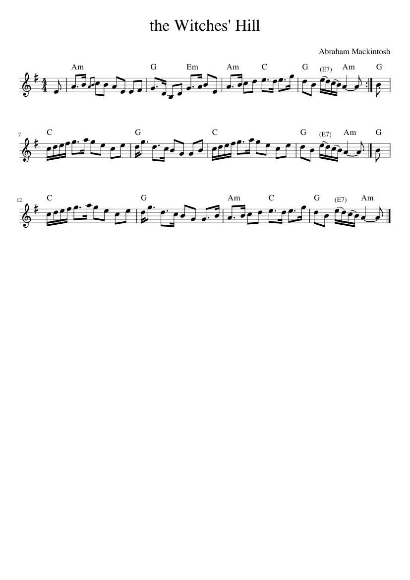 Abraham Mackintosh - the Witches' Hill - piano sheet music page 1