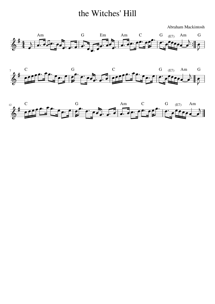 Abraham Mackintosh - the Witches' Hill - piano sheet music page 1