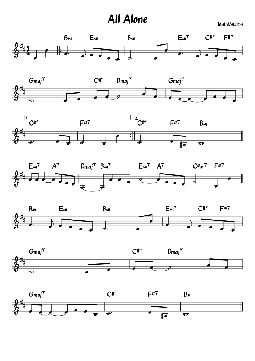 All Alone - Mal Waldron - piano sheet music page 1