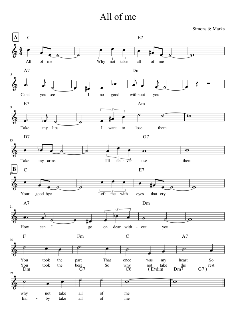 All of me - piano sheet music page 1