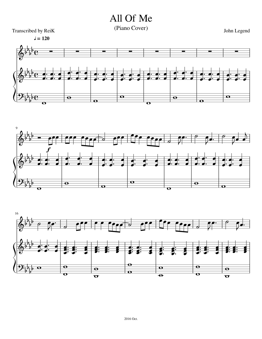 All Of Me - John Legend (Piano Cover - ReiK) - piano sheet music page 1