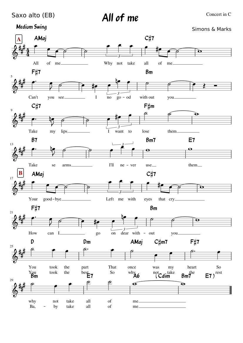 All of me-saxo alt. - piano sheet music page 1