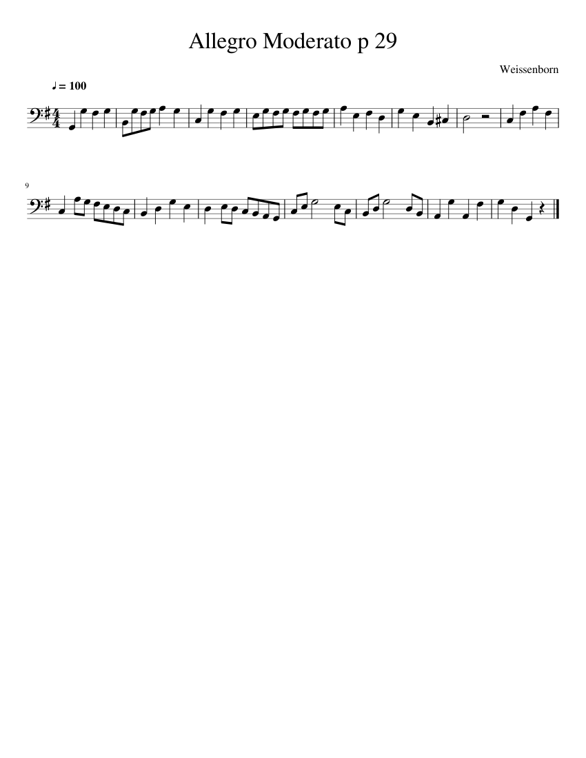 Allegro Moderato p. 29 - piano sheet music page 1