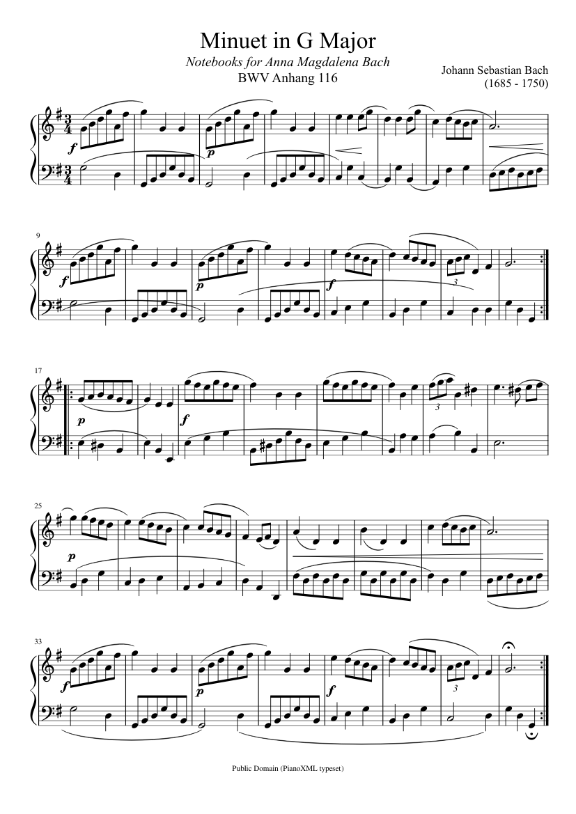 Bach: Minuet in G Major (BWV Anh. 116) - piano sheet music page 1