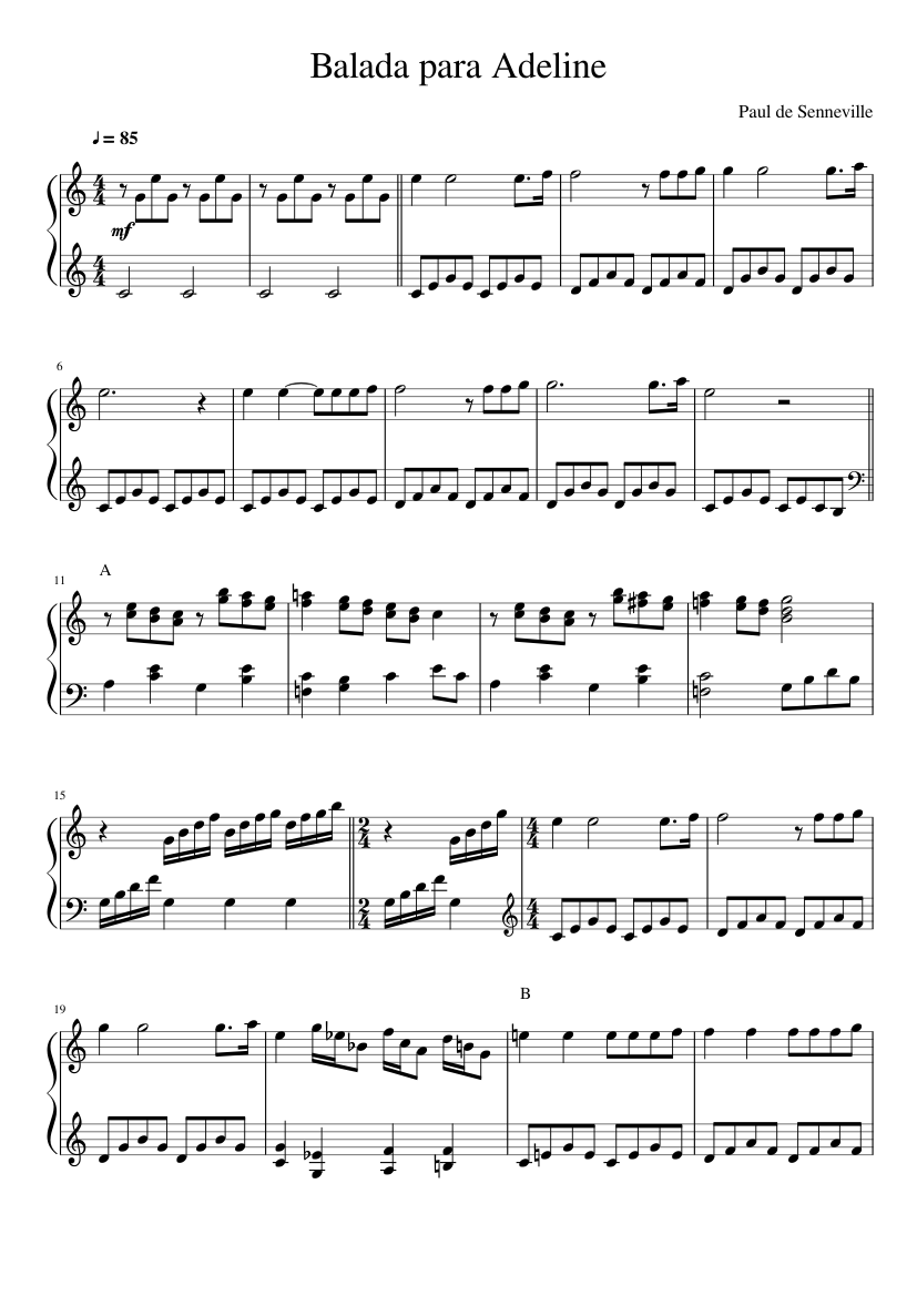 Balada para Adeline - piano sheet music page 1