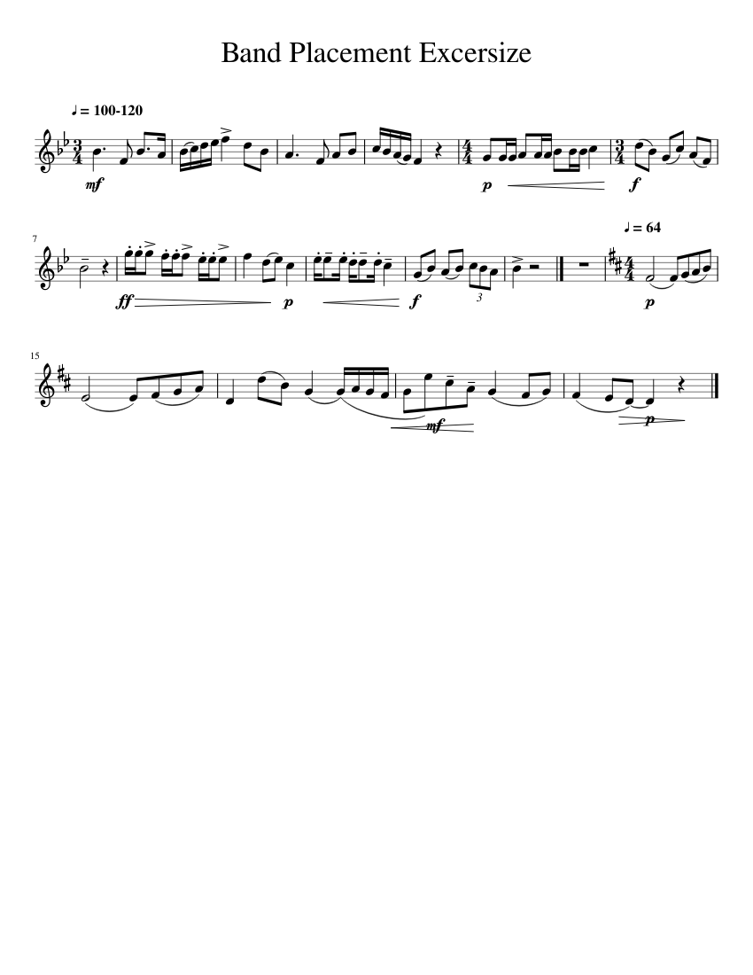 Band Placement Excersize - piano sheet music page 1