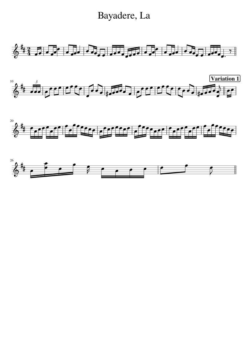 Bayadere, La - piano sheet music page 1
