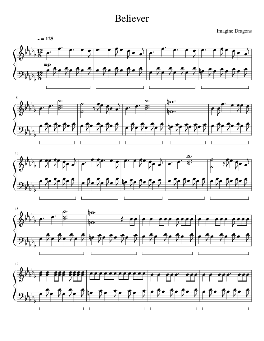 Believer - Imagine Dragons - piano sheet music page 1