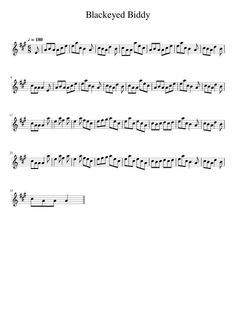 Blackeyed Biddy - piano sheet music page 1
