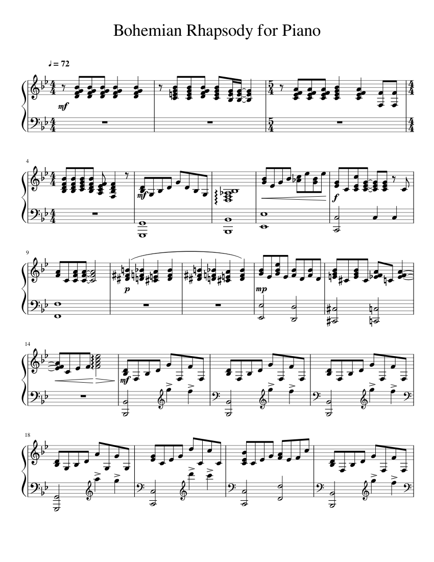 Bohemian Rhapsody for Piano - piano sheet music page 1
