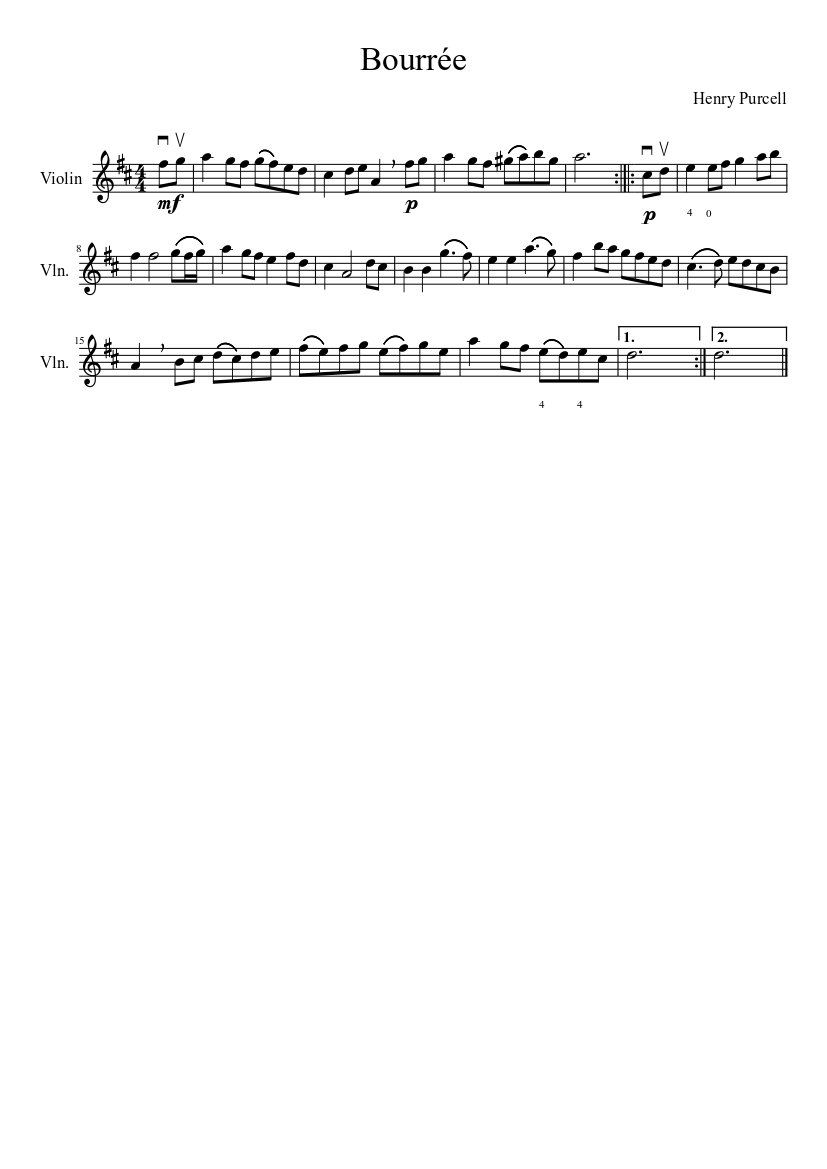 Bourrée - Henry Purcell - piano sheet music page 1