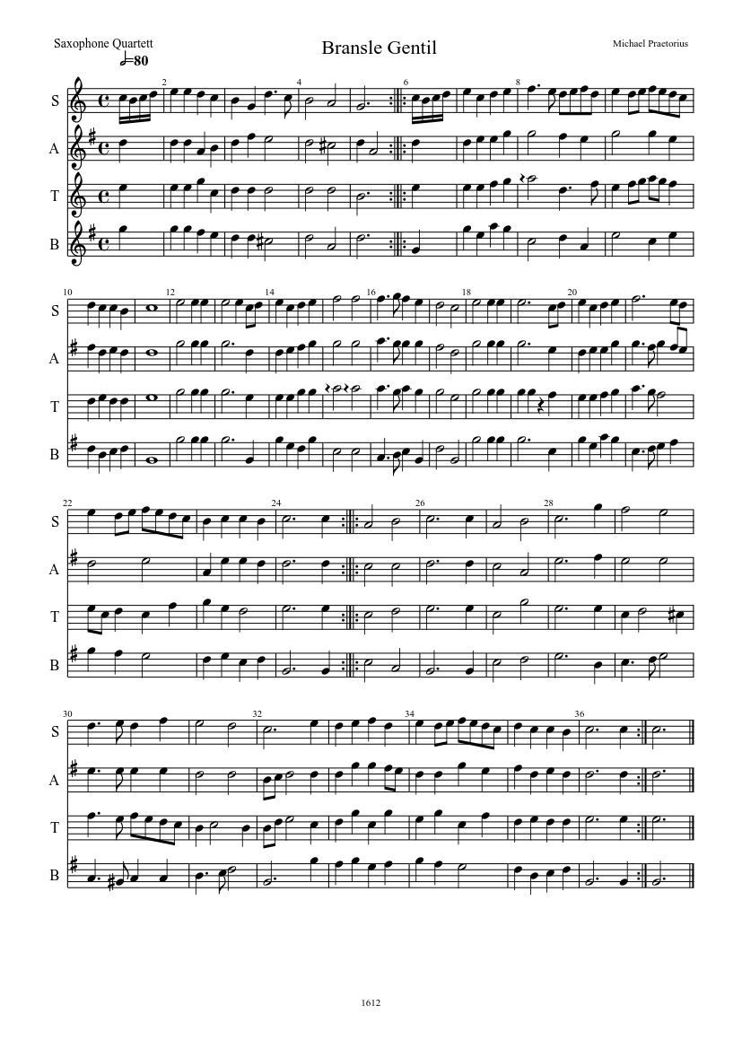 Bransle Gentil - piano sheet music page 1