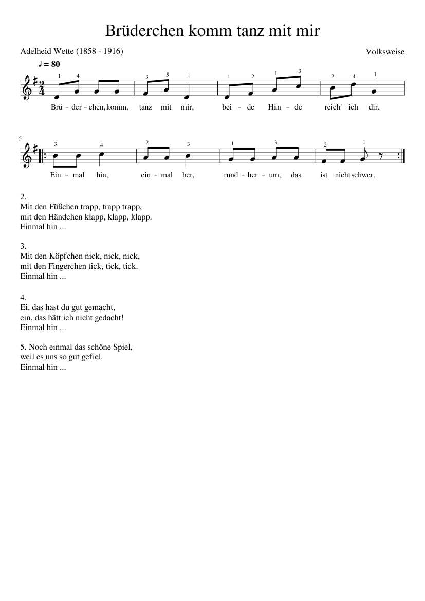 Bruederchen komm tanz mit mir - piano sheet music page 1