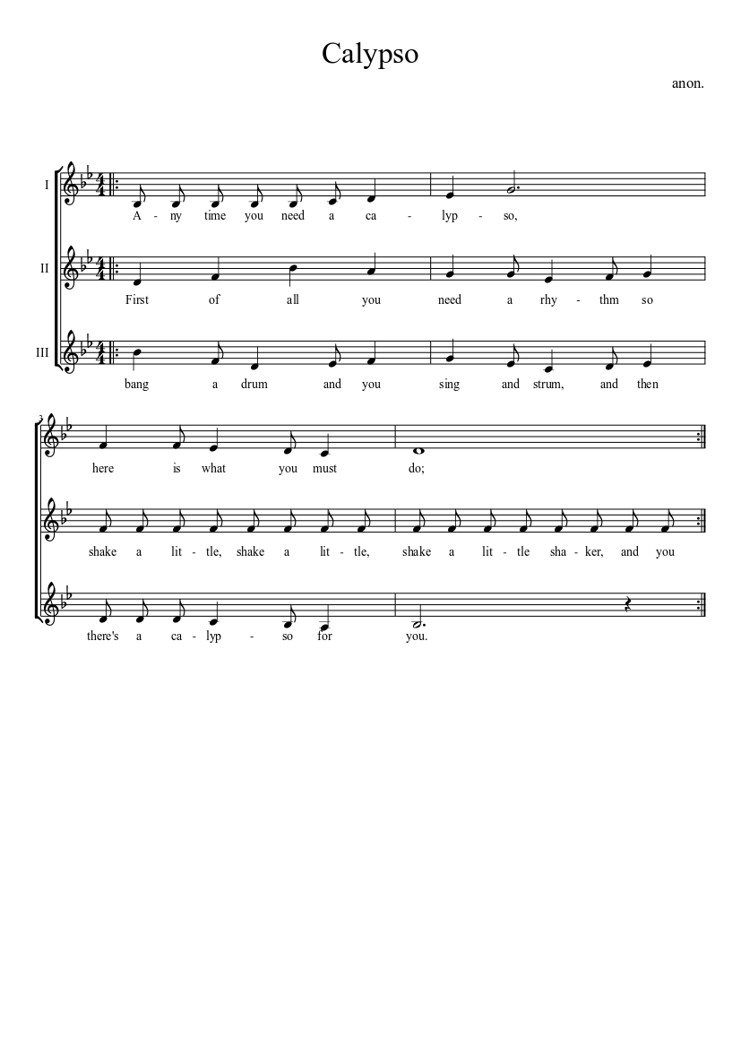 Calypso - piano sheet music page 1