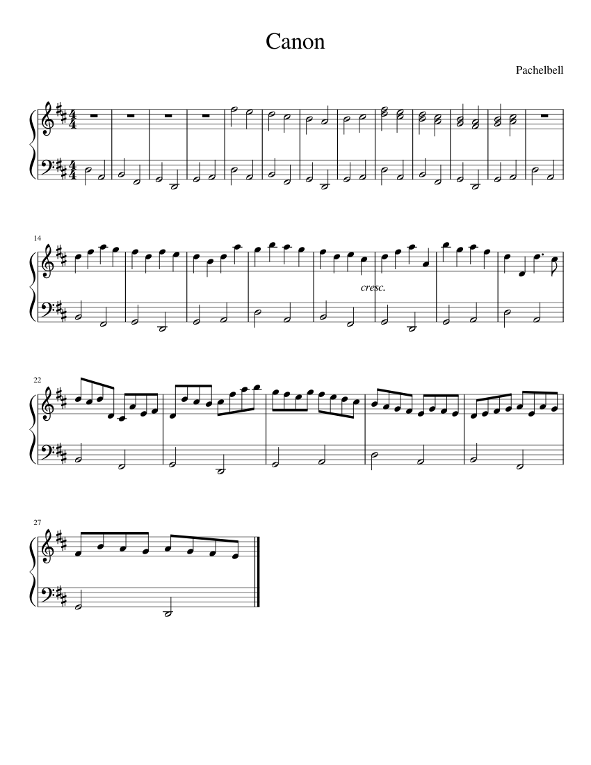 Canon - piano sheet music page 1