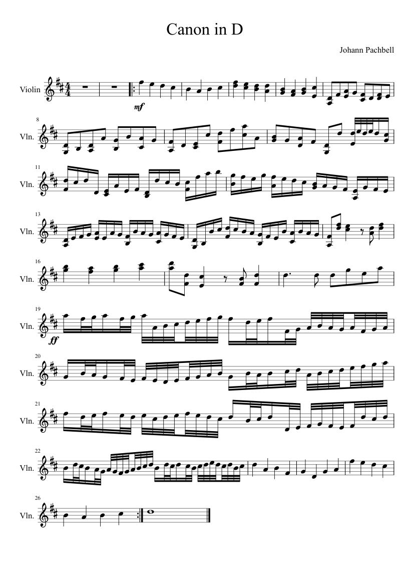 Canon in D for Solo Violin - piano sheet music page 1