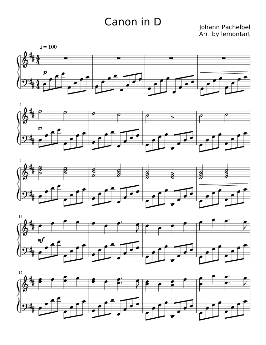 Canon in D – Johann Pachelbel - piano sheet music page 1