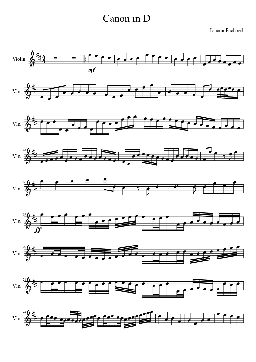 Canon in D ( Violin Solo ) - piano sheet music page 1
