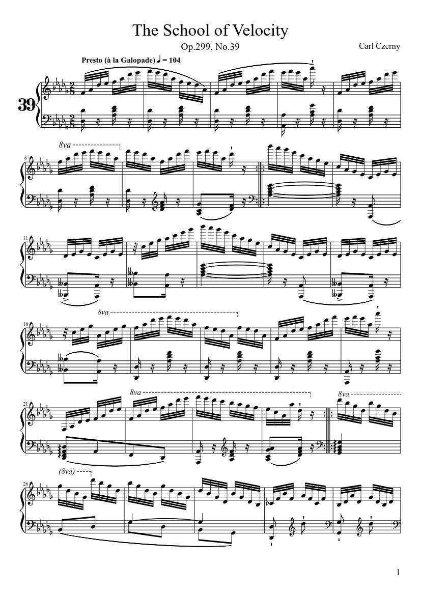 Carl Czerny: The School Of Velocity, Op.299, No.39 - piano sheet music page 1