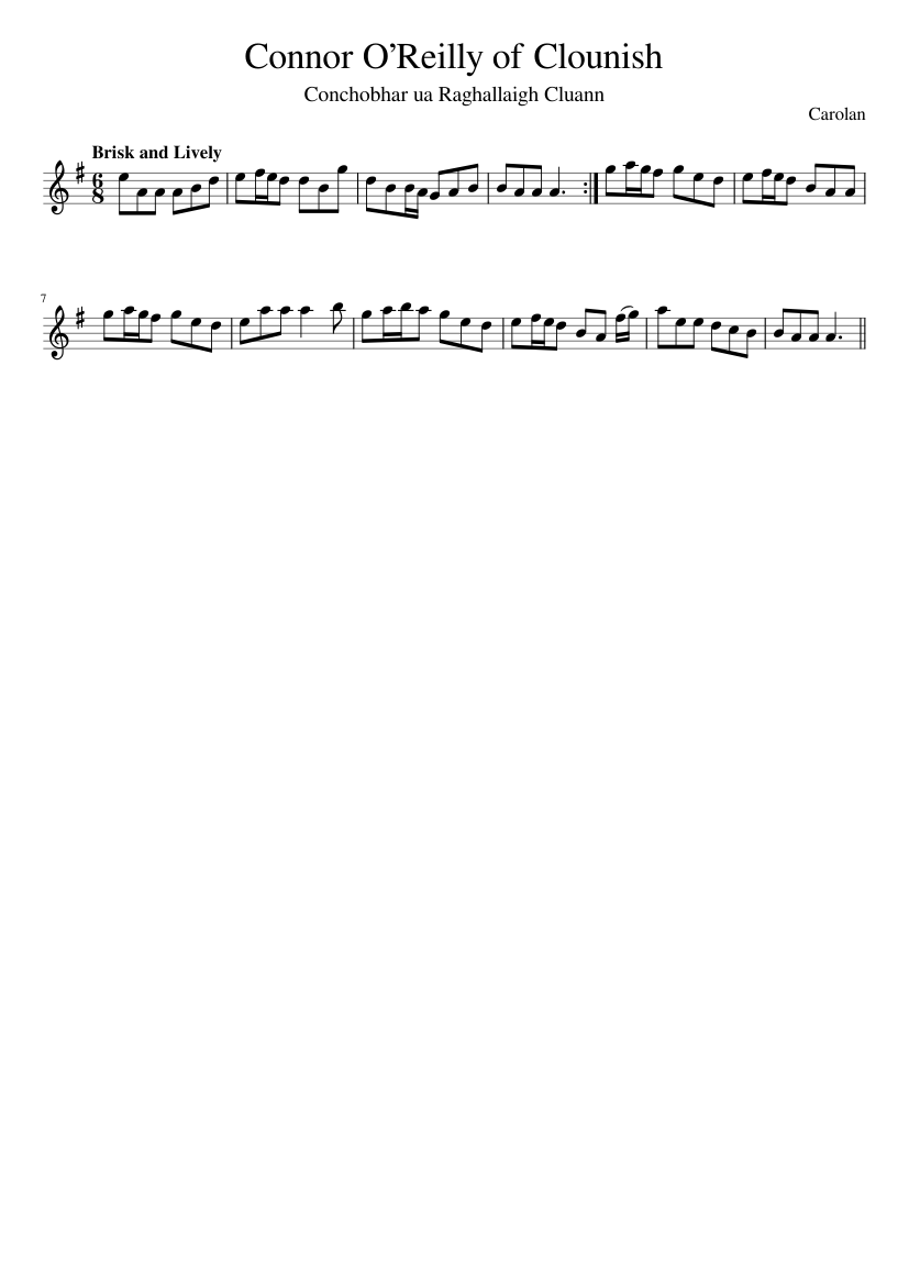 Carolan - Connor O’Reilly of Clounish - piano sheet music page 1