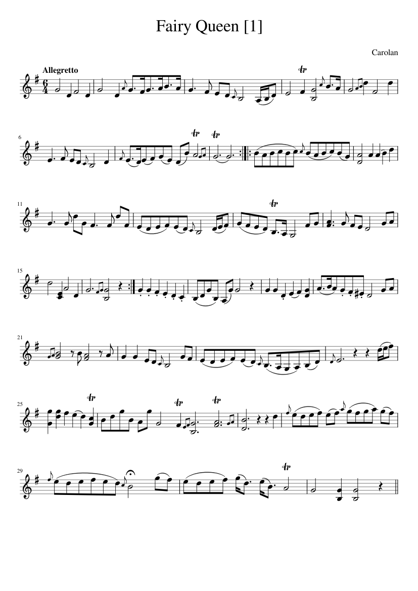 Carolan - Fairy Queen - piano sheet music page 1
