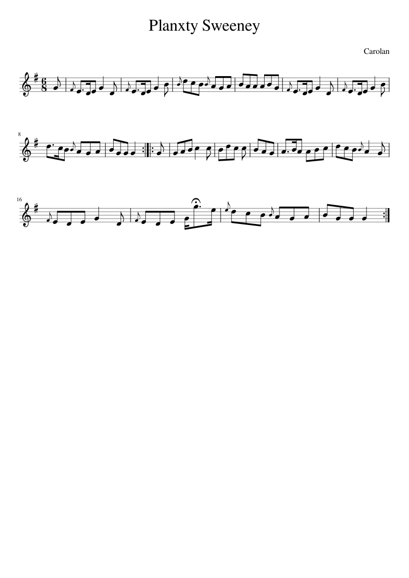 Carolan - Planxty Sweeney - piano sheet music page 1