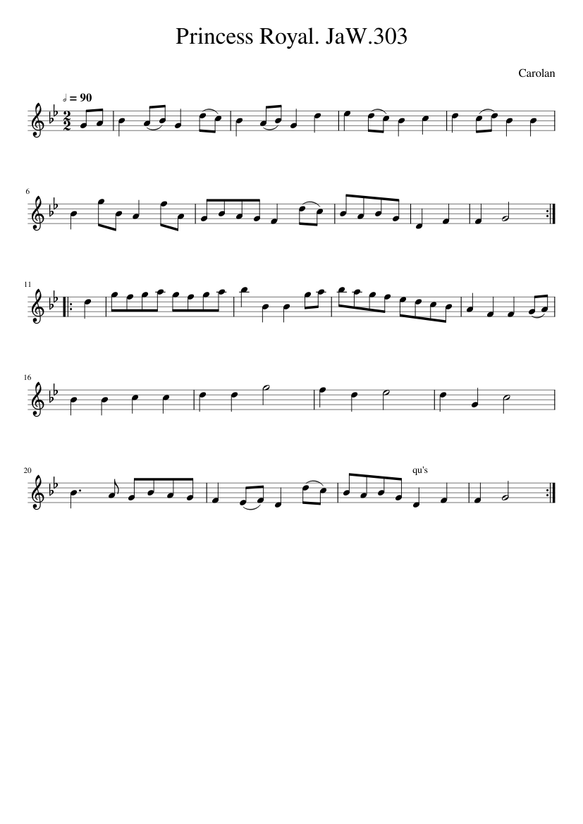 Carolan - Princess Royal. JaW.303 - piano sheet music page 1