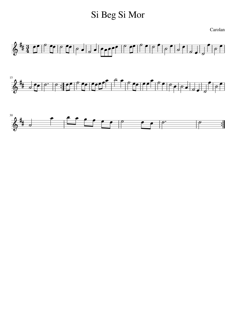 Carolan - Si Beg Si Mor - piano sheet music page 1