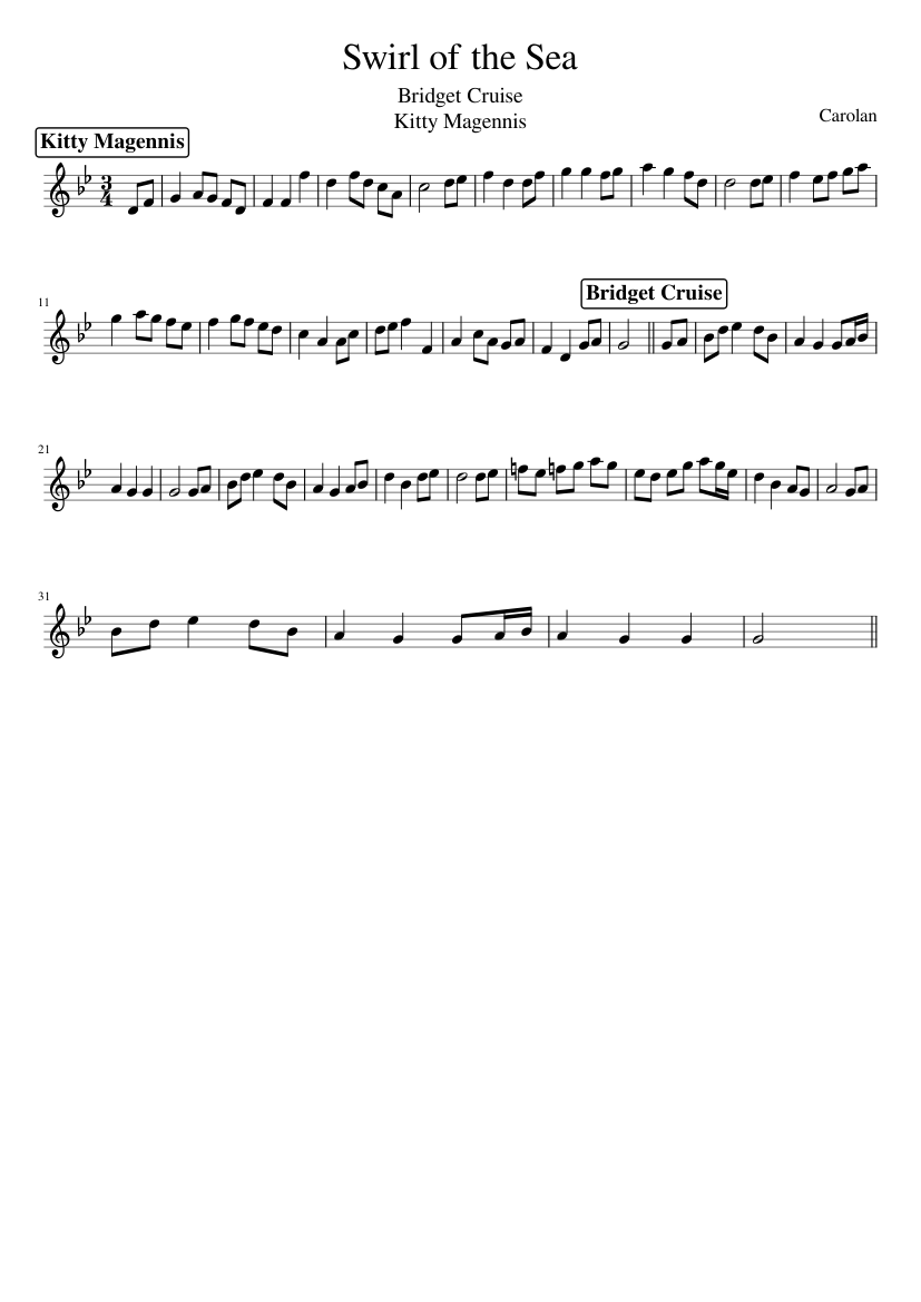 Carolan - Swirl of the Sea - piano sheet music page 1