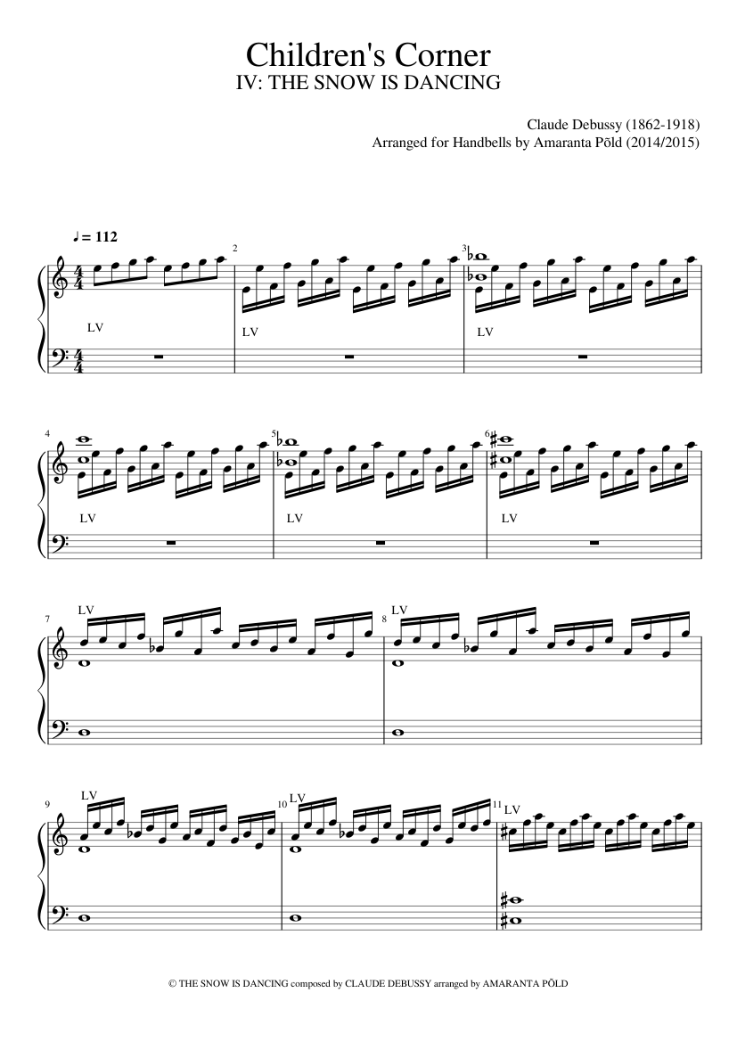 Children's Corner: The Snow is Dancing (for English Handbells) - Claude Debussy - piano sheet music page 1