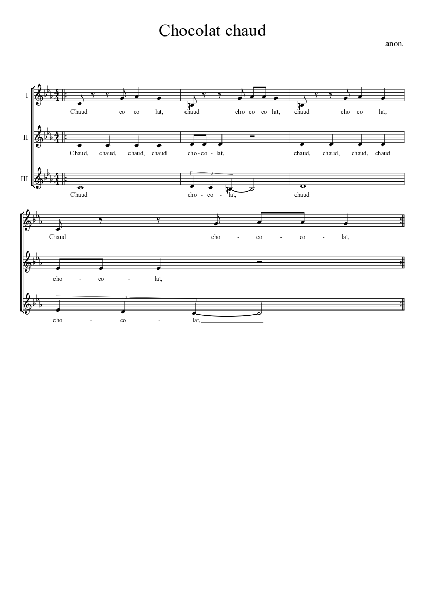 Chocolat chaud - piano sheet music page 1