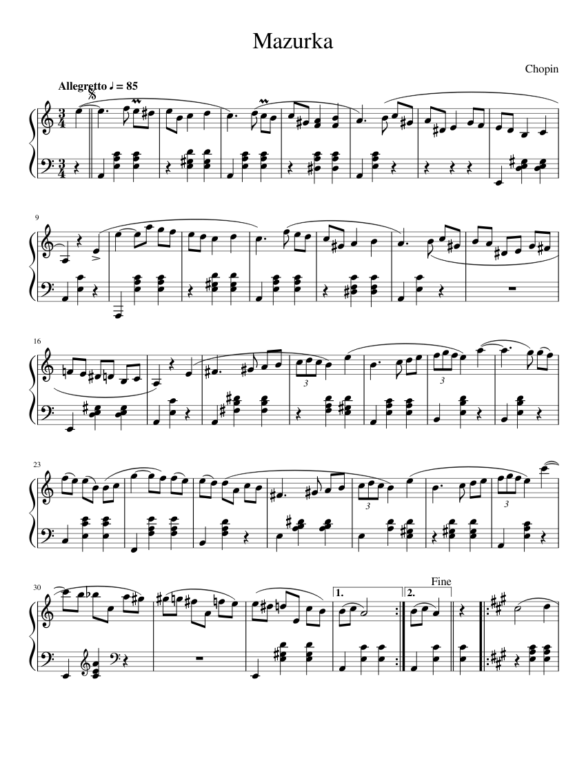 Chopin-Mazurka - piano sheet music page 1