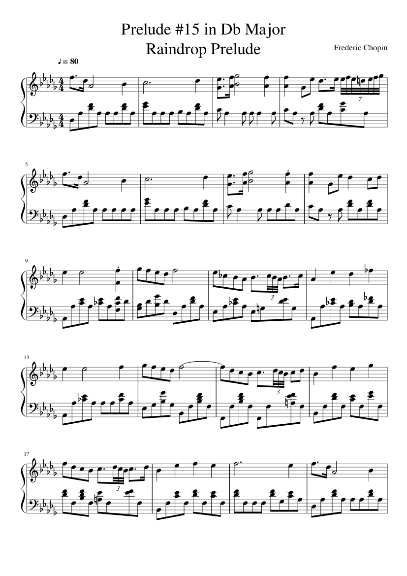 Chopin - Raindrop Prelude - piano sheet music page 1