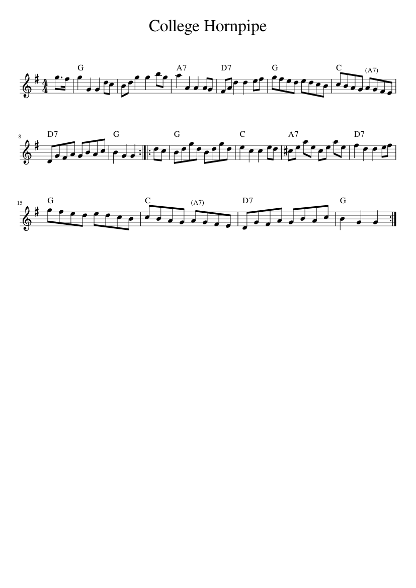 College Hornpipe - piano sheet music page 1