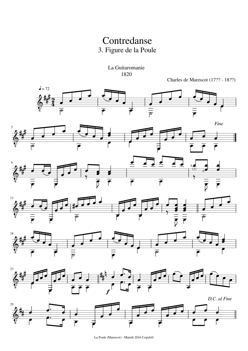 Contredanse 3.Figure de la Poule - La Guitaromanie - Charles de Marescot (17?? - 18??) - piano sheet music page 1