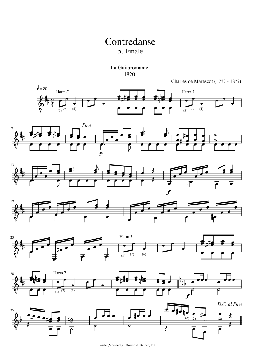 Contredanse 5.Finale - La Guitaromanie - Charles de Marescot (17?? - 18??) - piano sheet music page 1