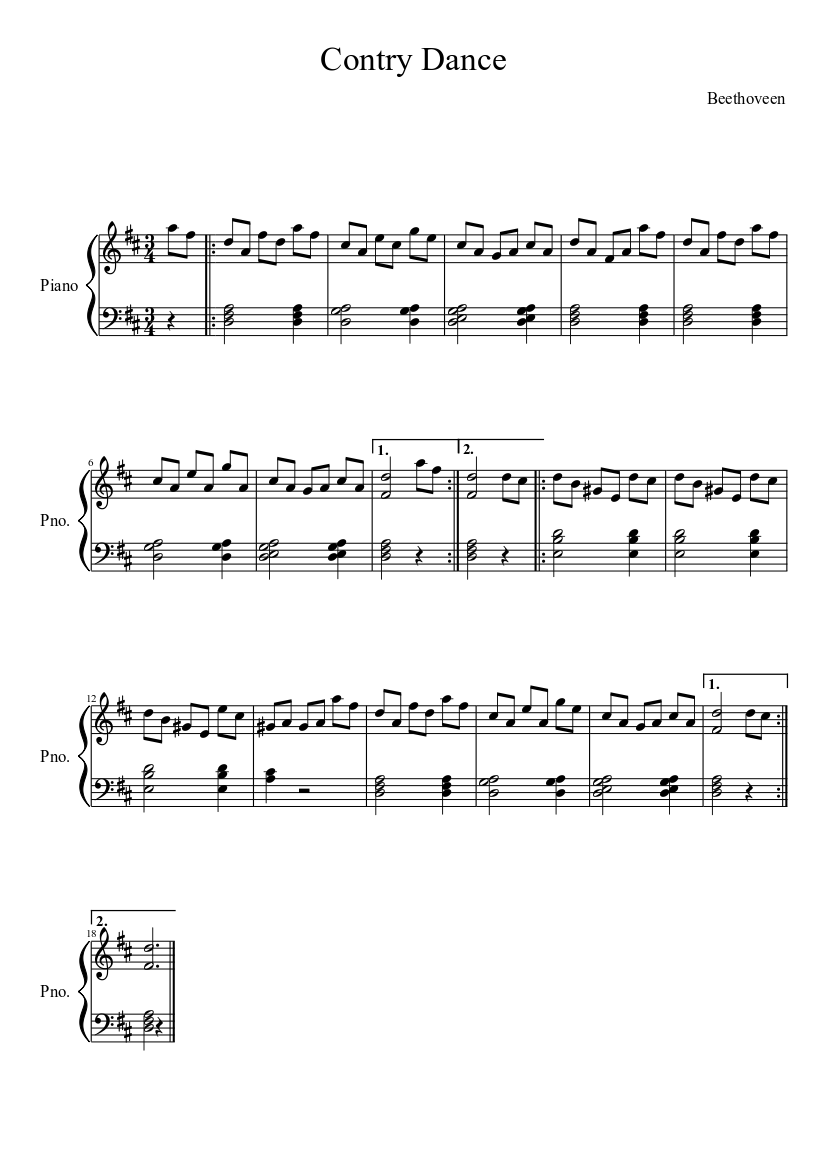 Contry Dance - piano sheet music page 1