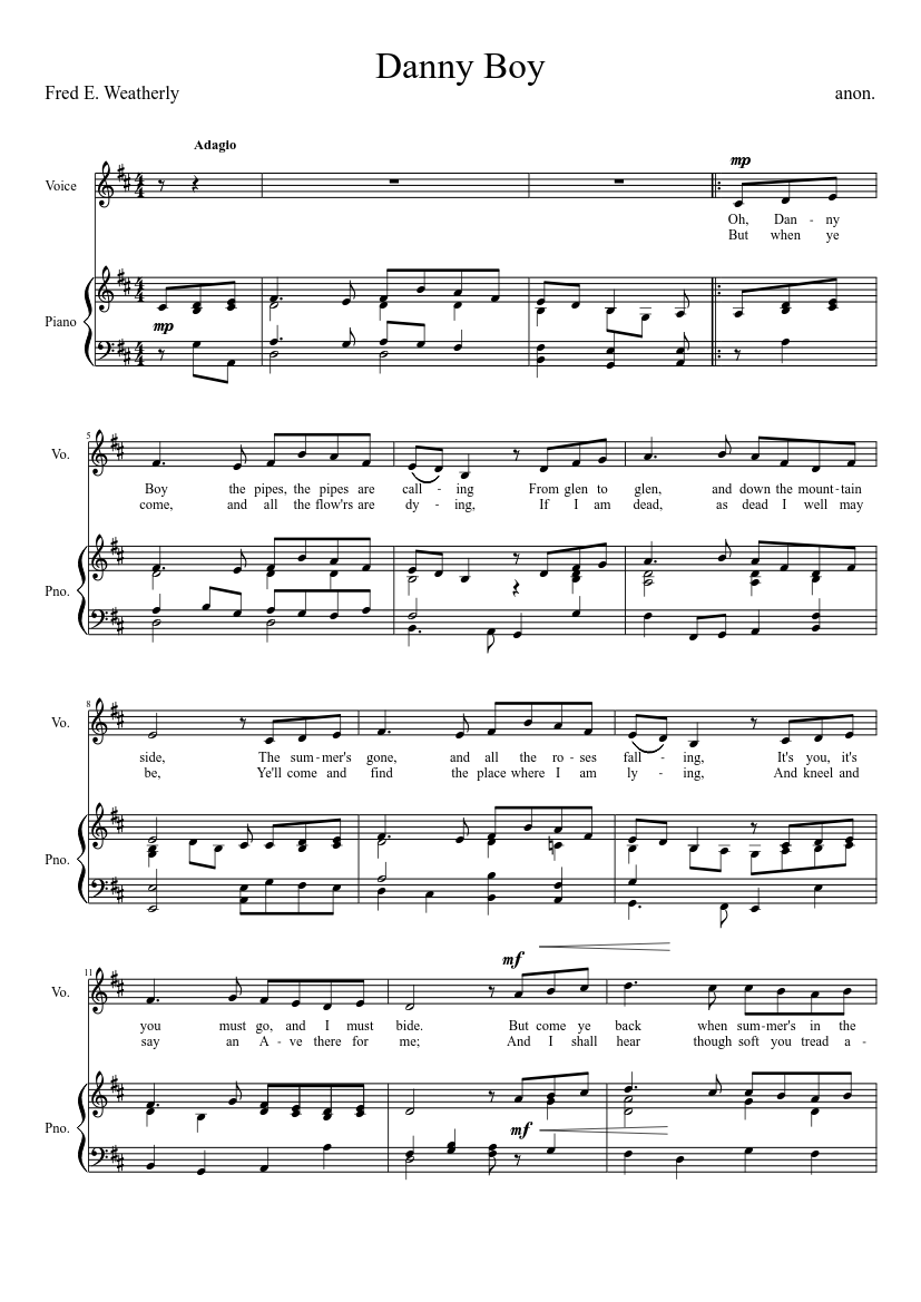 Danny Boy - piano sheet music page 1
