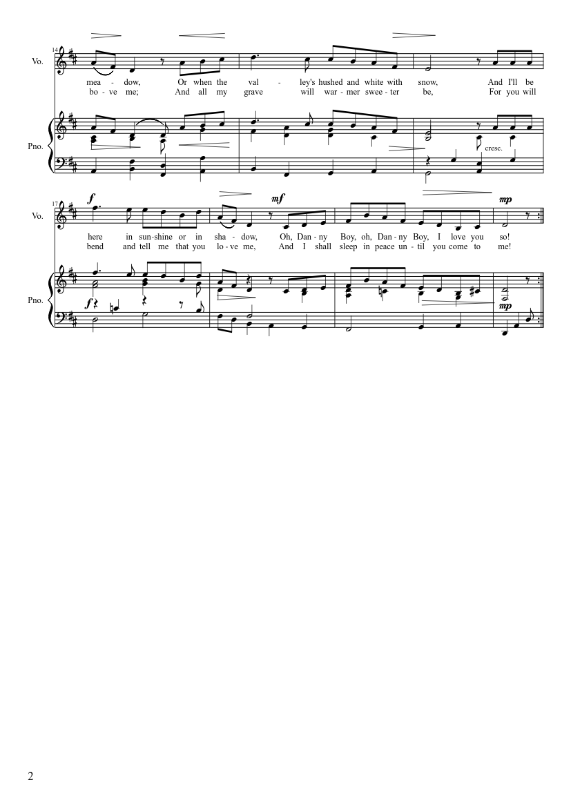 Danny Boy - piano sheet music page 2