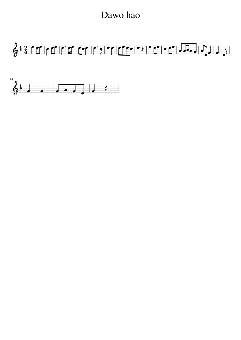 Dawo hao - piano sheet music page 1
