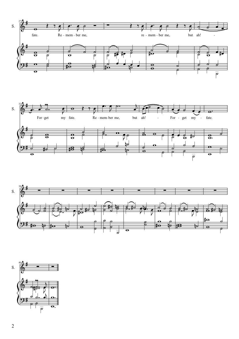 Dido's Lament (When I am laid in earth) (in Em) - Henry Purcell - piano sheet music page 2